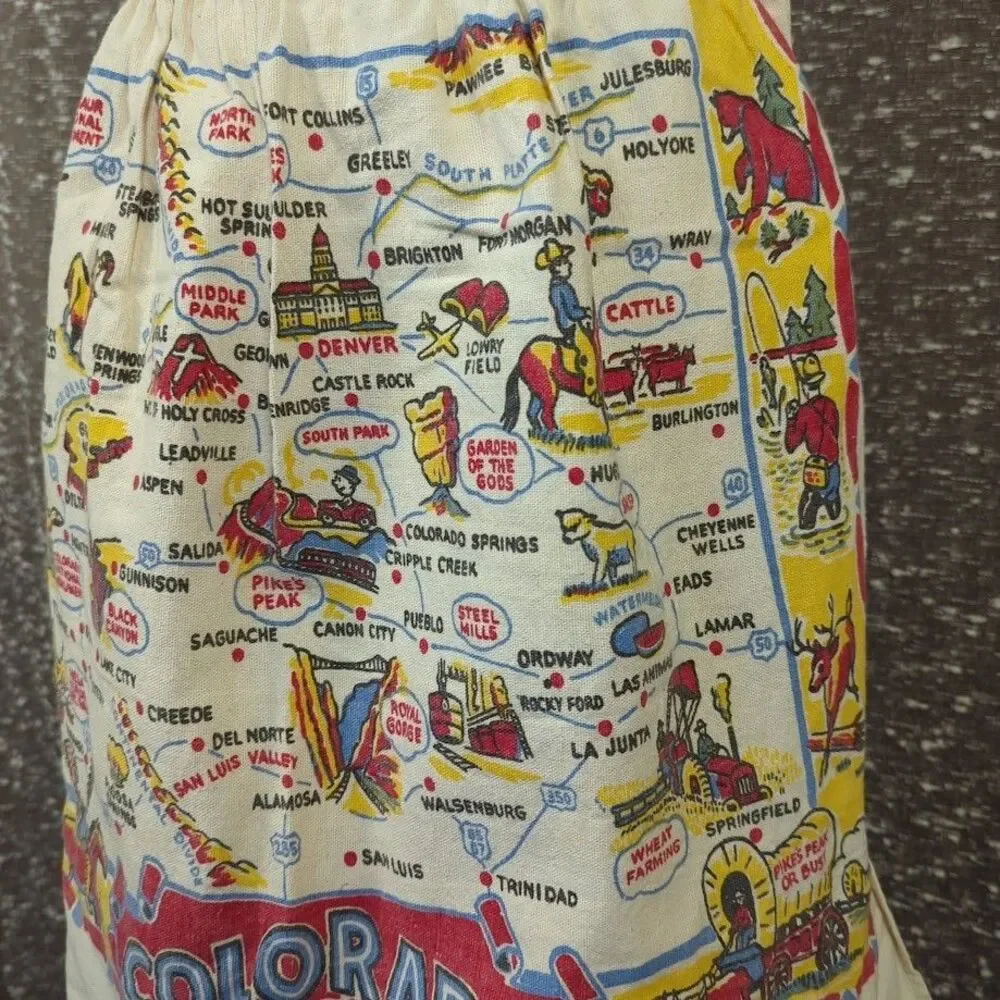 Vintage 40s/50s Colorado State‎ Landmarks Souvenir Travel Kitchen Apron